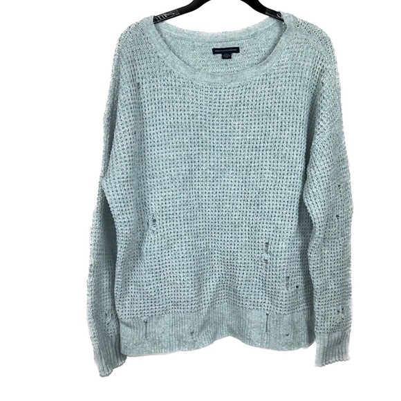 American Eagle Outfitters Sweaters - American Eagle Sweater Waffle Knit Distressed Long Sleeve Crewneck Pullover Top